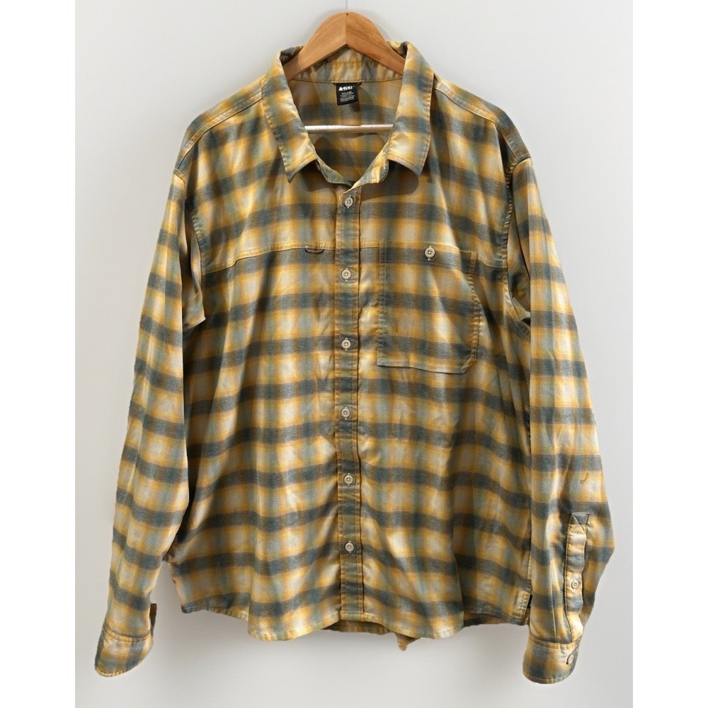 Mens REI Co op Sahara Thermal Shirt River Plaid Wisp Green Arbor LS UPF 50+ XXL